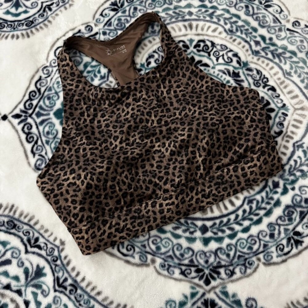 Offline by Aerie Goals Gloss Sports Bra Sz Medium Cheetah Print